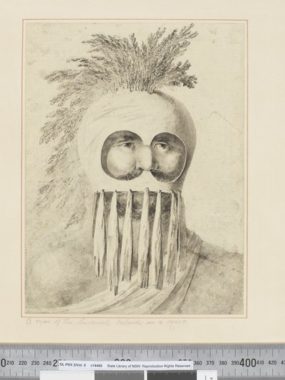 F.38 A szendvicsszigeteki férfi maszkban, 1773-84 körül (akvarell) alkotó: John Webber