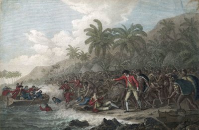 James Cook kapitányt (1728-1779, brit felfedező) hawaii bennszülöttek ölték meg a Kealakekua-öbölben, a Sandwich-szigeteken (Polinézia), 1779-ben - James Cook kapitány halála február 14-én alkotó: John Webber