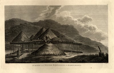 Nyári és téli lakóhelyek Kamcsatkán az utazástól a Csendes-óceánig, 1785 alkotó: John Webber