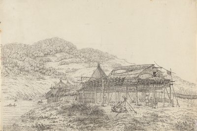 Balagans avagy nyári lakóhelyek a halszárítás módszerével, St. Peter and Paul, Kamtschatka alkotó: John Webber