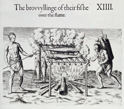 Cooking Fish, tányér az „A Brief and True Report of the New Found Land of Virginia”-ból, Thomas Harriot (1560-1621) pub. 1590 alkotó: John White