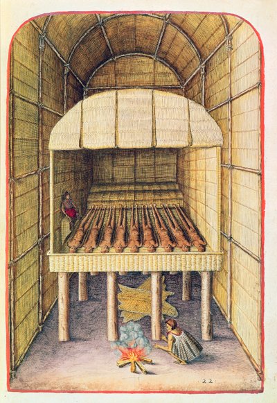 Hogyan bántak az indiánok a halottaikkal, az „Admiranda Narratio…”-ból, Theodore de Bry (1528-98) metszetében, 1585-88 alkotó: John White