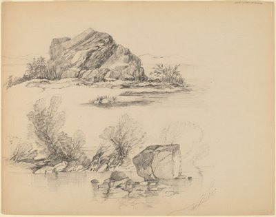Sziklák a tópart mentén [recto] alkotó: John William Casilear