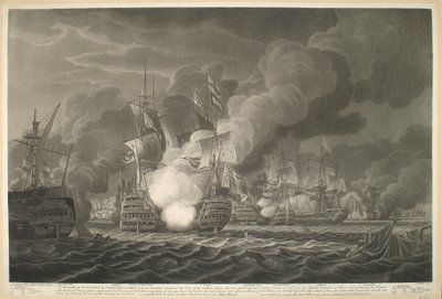 A S.T VINCENT FŐNÖKNEK a TISZTEK  TÁRSASÁGNAK, Őlordsága Parancsnoksága alatt ez a nézet a vitézi akcióról, amelyet 1797. február 14-én a Szent Vincent-foknál vívott egy tizenöt hajóból és fregattból álló brit hajóraj / a Nagy F alkotó: John william Edy