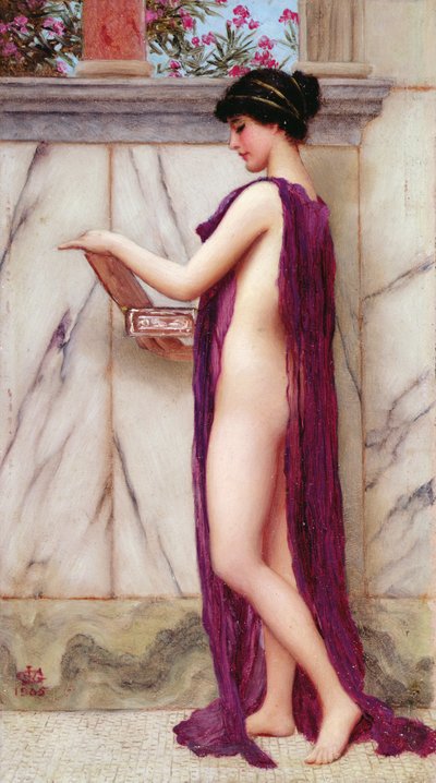 Az ékszerdoboz (Egy értékes ajándék) alkotó: John William Godward