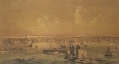 New York az East River felől, 1852 (mosás, gouache és grafit) alkotó: John William Hill