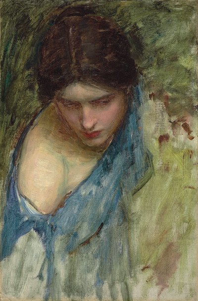 Nimfák Orpheusz fejének megtalálása: a nimfa vázlata a bal oldalon alkotó: John William Waterhouse