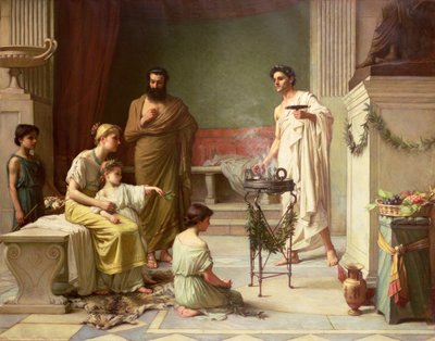 Egy beteg gyermek látogatása Aesculapius templomában, 1877 alkotó: John William Waterhouse