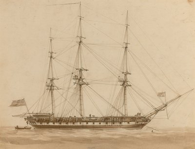 Egy brit fregatt a horgonyján lovagol alkotó: John Wilson Carmichael