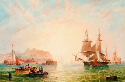 Kereskedelmi brig és más hajók Scarborough bejáratánál alkotó: John Wilson Carmichael