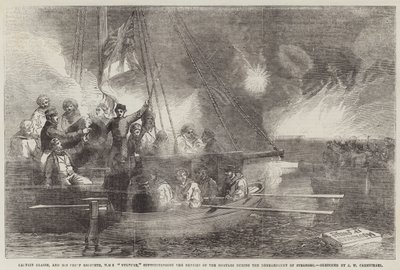 Glasse kapitány és főmérnöke, a HMS Vulture, akik a mozsárjavítást irányítják Sveaborg bombázása során alkotó: John Wilson Carmichael