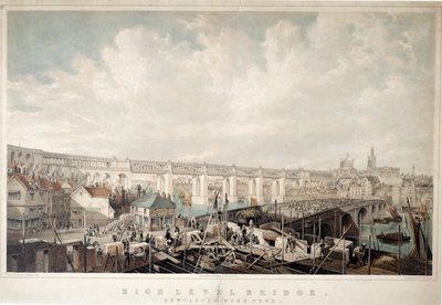 High Level Bridge, Newcastle upon Tyne, metszett George Hawkins (1819-52) (kézzel színezett litó) alkotó: John Wilson Carmichael