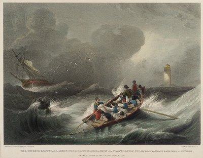 A Forfarshire gőzhajó utasainak és legénységének hősies megmentése Grace Darling és apja által szeptember 7-én reggel. alkotó: John Wilson Carmichael