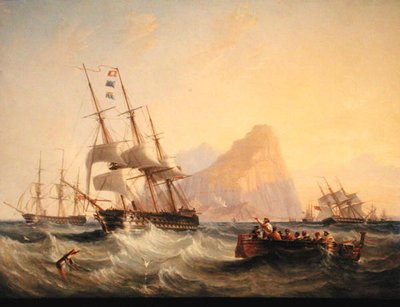 Hadihajók vitorlák alatt Gibraltárnál alkotó: John Wilson Carmichael