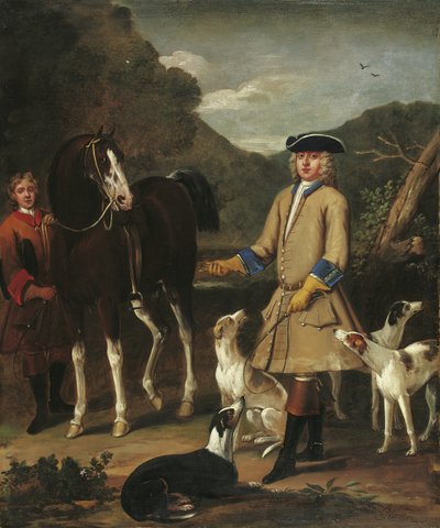 Edward, Lord Seymour lovával, vőlegényével és kutyáival egy tájban alkotó: John Wootton