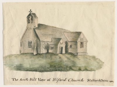 Weeford templom: vízfestmény, 1782 alkotó: John Wright