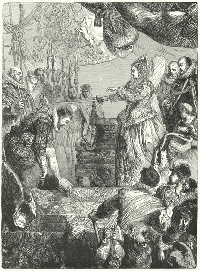 Sir Francis Drake lovagi címet kap I. Erzsébet királynőtől, 1581 alkotó: John after Gilbert