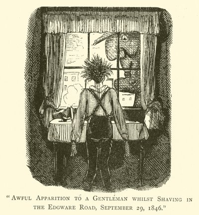 Szörnyű jelenés egy úriembernek borotválkozás közben az Edgware Roadon, 1846. szeptember 29. alkotó: John after Leech