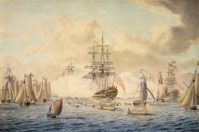 III. György a flottát Spitheadnél vizsgálja felül, 1773. június 22., a HMS "Royal Oak" ábrázolásával. alkotó: John the Younger Cleveley