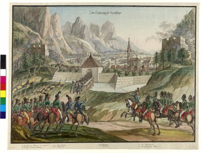 A Luziensteig elfoglalása osztrák csapatok által 1799 (akvarell) alkotó: Jokob Placidus Altmutter