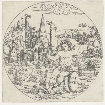 Bacchus A tálak alja: tájak bibliai és mitológiai ábrázolással (sorozat címe) alkotó: Jonas Silber