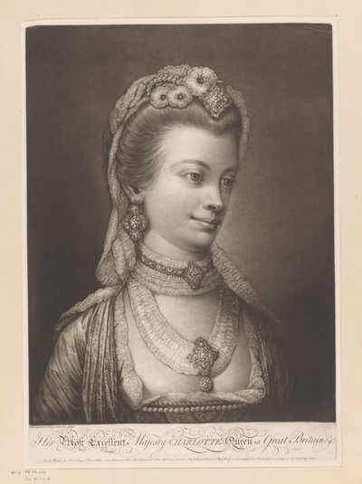 Portré van Charlotte van Mecklenburg Legkiválóbb Őfelsége Charlotte, Nagy-Britannia királynője stb. (cím a tárgyon) alkotó: Jonathan Spilsbury