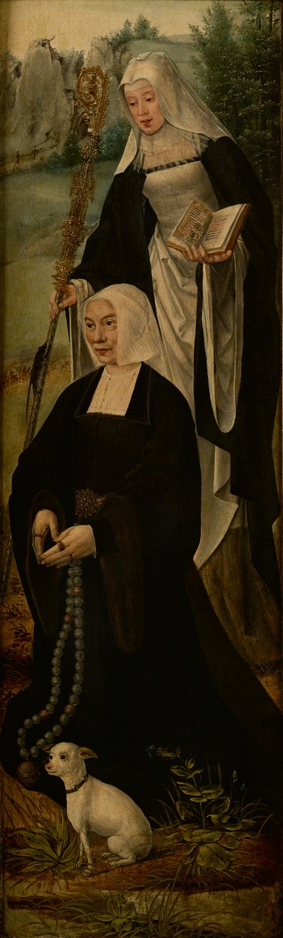 Szent Mónika és egy adományozó, egy oltárdarab egyik szárnya (olaj, tábla) alkotó: Joos van (follower of) Cleve