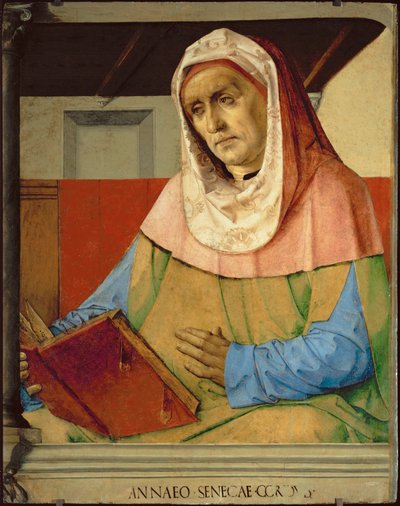 Seneca, római filozófus Egy 28 portréból álló sorozatból, amelyet 1475 körül festett Federigo da Montefeltre studiolo számára ... alkotó: Joos van Gent (fl.1460-75)