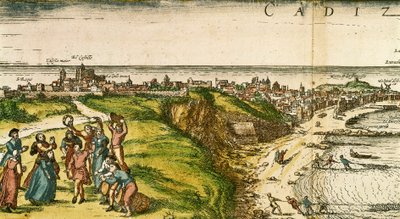 Cadiz, Spanyolország, rézkarc Joris Hoefnagel rajza alapján alkotó: Joris (after) Hoefnagel