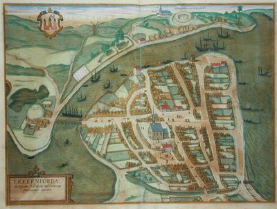 Ekelenforde térképe, Georg Braun (1541-1622) és Frans Hogenburg (1535-90) „Civitates Orbis Terrarum” című művéből, 1572 körül (színes metszet) alkotó: Joris (after) Hoefnagel