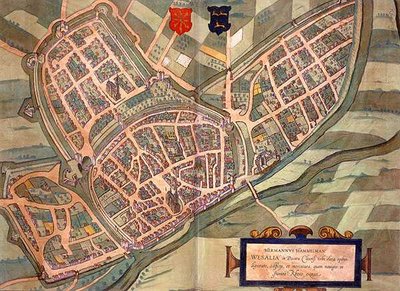 Wesel térképe, Georg Braun (1541-1622) és Frans Hogenberg (1535-90) „Civitates Orbis Terrarum” című művéből, 1572-1617 körül (színes metszet) alkotó: Joris (after) Hoefnagel