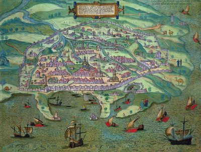 Alexandria térképe, Georg Braun (1541-1622) és Frans Hogenberg (1535-90) „Civitates Orbis Terrarum” című művéből, 1572 körül alkotó: Joris Hoefnagel