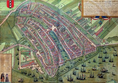 Amszterdam térképe, Georg Braun (1541-1622) és Frans Hogenburg (1535-90) „A világ városai”-ból, 1572 körül alkotó: Joris Hoefnagel