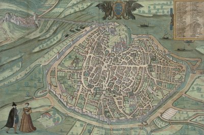Avignon térképe, Georg Braun (1541-1622) és Frans Hogenberg "Civitates Orbis Terrarum" című művéből, 1572 körül (színes metszet). alkotó: Joris Hoefnagel