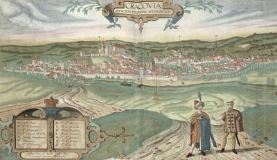 Krakkó térképe, Georg Braun (1541-1622) és Frans Hogenberg (1535-90) „A világ városai” című művéből, 1572 körül alkotó: Joris Hoefnagel