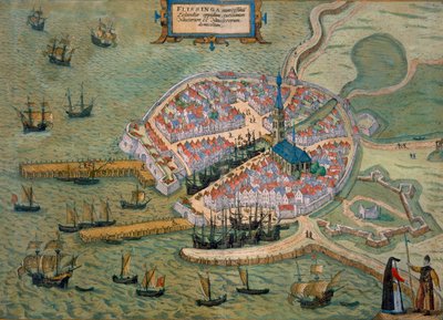 Flissinga térképe, Georg Braun (1541-1622) és Frans Hogenberg (1535-90) "Civitates Orbis Terrarum" című művéből, 1572-1617 körül. alkotó: Joris Hoefnagel