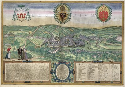 Liege térképe, Georg Braun (1541-1622) és Frans Hogenburg (1535-90) „A világ városai” című művéből, 1572 körül alkotó: Joris Hoefnagel