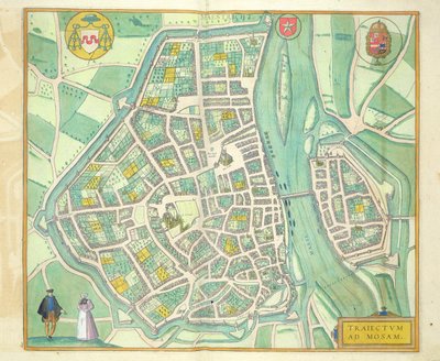 Maastricht térképe, Georg Braun (1541-1622) és Frans Hogenberg (1535-90) „Civitates Orbis Terrarum” c. 1572-1617 alkotó: Joris Hoefnagel