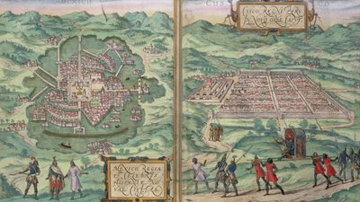 Mexikó és Cuzco térképe, Georg Braun (1541-1622) és Frans Hogenberg (1535-90) „Civitates Orbis Terrarum”-ból, 1572 körül alkotó: Joris Hoefnagel