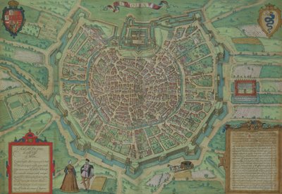 Milánó térképe, Georg Braun (1541-1622) és Frans Hogenburg (1535-90) "Civitates Orbis Terrarum" című művéből, 1572 körül. alkotó: Joris Hoefnagel