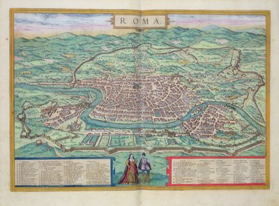 Róma térképe, Georg Braun (1541-1622) és Frans Hogenberg (1535-90) „Civitates Orbis Terrarum” című művéből, 1572 körül alkotó: Joris Hoefnagel