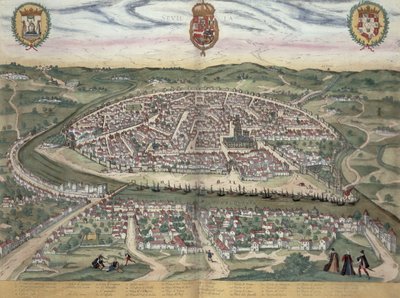 Sevilla térképe, Georg Braun (1541-1622) és Frans Hogenberg (1535-90) „Civitates Orbis Terrarum” c. 1572-1617 alkotó: Joris Hoefnagel