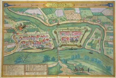 Szolnok térképe, Georg Braun (1541-1622) és Frans Hogenberg (1535-90) "Civitates Orbis Terrarum" című művéből 1617 alkotó: Joris Hoefnagel