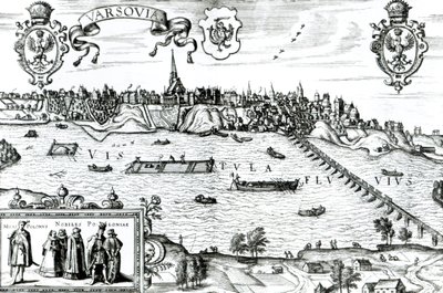 Varsó térképe, Georg Braun (1541-1622) és Frans Hogenberg (1535-90) „Civitates Orbis Terrarum” c. 1572-1617 alkotó: Joris Hoefnagel