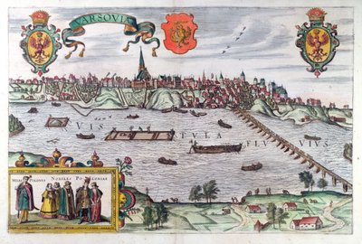 Varsó térképe, Georg Braun (1541-1622) és Frans Hogenberg (1535-90) „Civitates Orbis Terrarum” című művéből, 1599 alkotó: Joris Hoefnagel