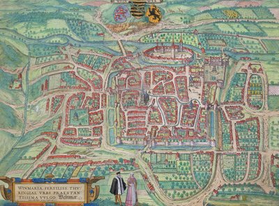Weimar térképe, Georg Braun (1541-1622) és Frans Hogenberg (1535-90) „Civitates Orbis Terrarum” c. 1572-1617 alkotó: Joris Hoefnagel