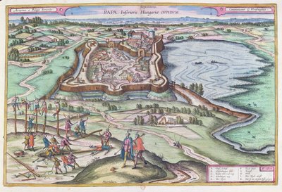 Pápai magyar erőd az oszmán ostrom idején, Georg Braun (1541-1622) "Le Theater du Monde" című művéből, Kölnben 1572-1618, 1617 alkotó: Joris Hoefnagel