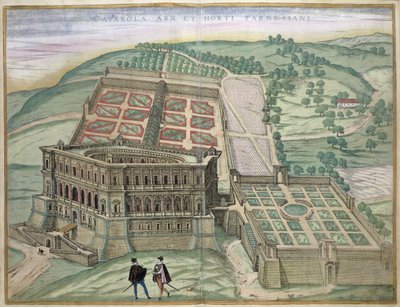 A Villa Farnese és a kertek látképe, Georg Braun (1541-1622) és Frans Hogenberg (1535-90) "Civitates Orbis Terrarum" című művéből, 1572-1617 körül. alkotó: Joris Hoefnagel