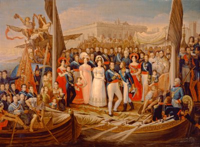 VII. Ferdinánd Kiszállás a Santa Maria kikötőben, 19. század alkotó: José Aparicio