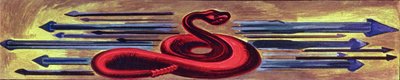 Dekoratív panel kígyóval, Az amerikai civilizáció eposzából alkotó: José Clemente Orozco